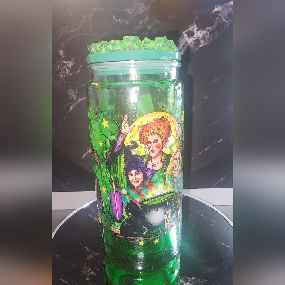 Hocus Pocus Green Slime Drip Cup 20oz with matching straw.